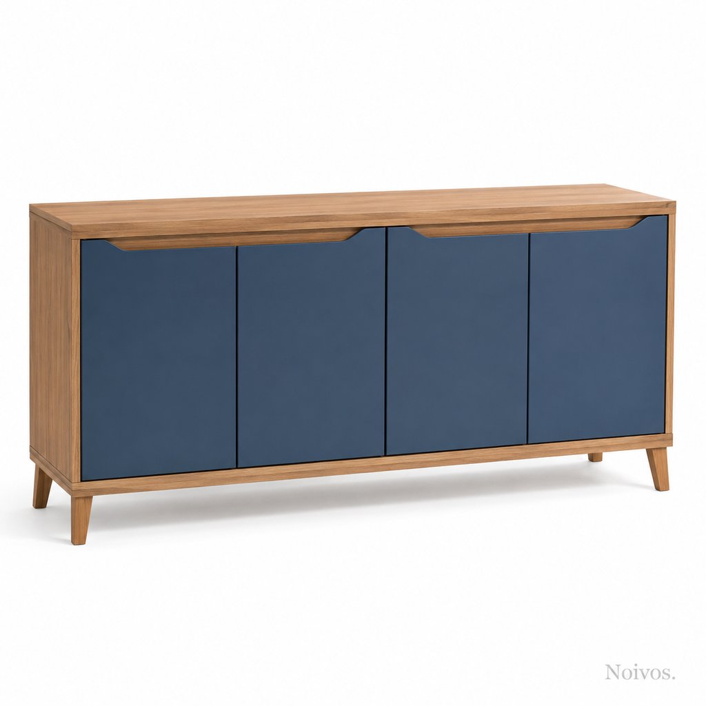 Buffet 4 Portas cor Madeira Natural e Azul