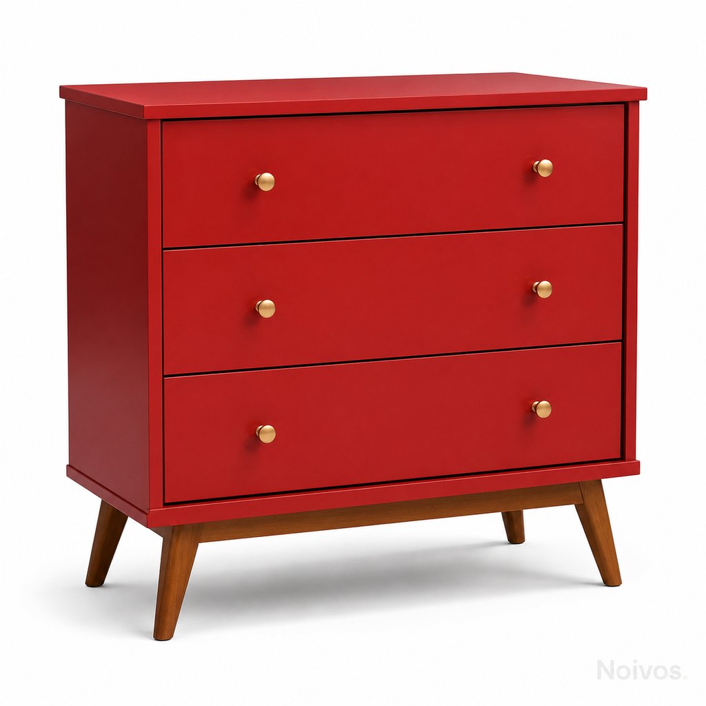 Cômoda Vermelha com 3 Gavetas